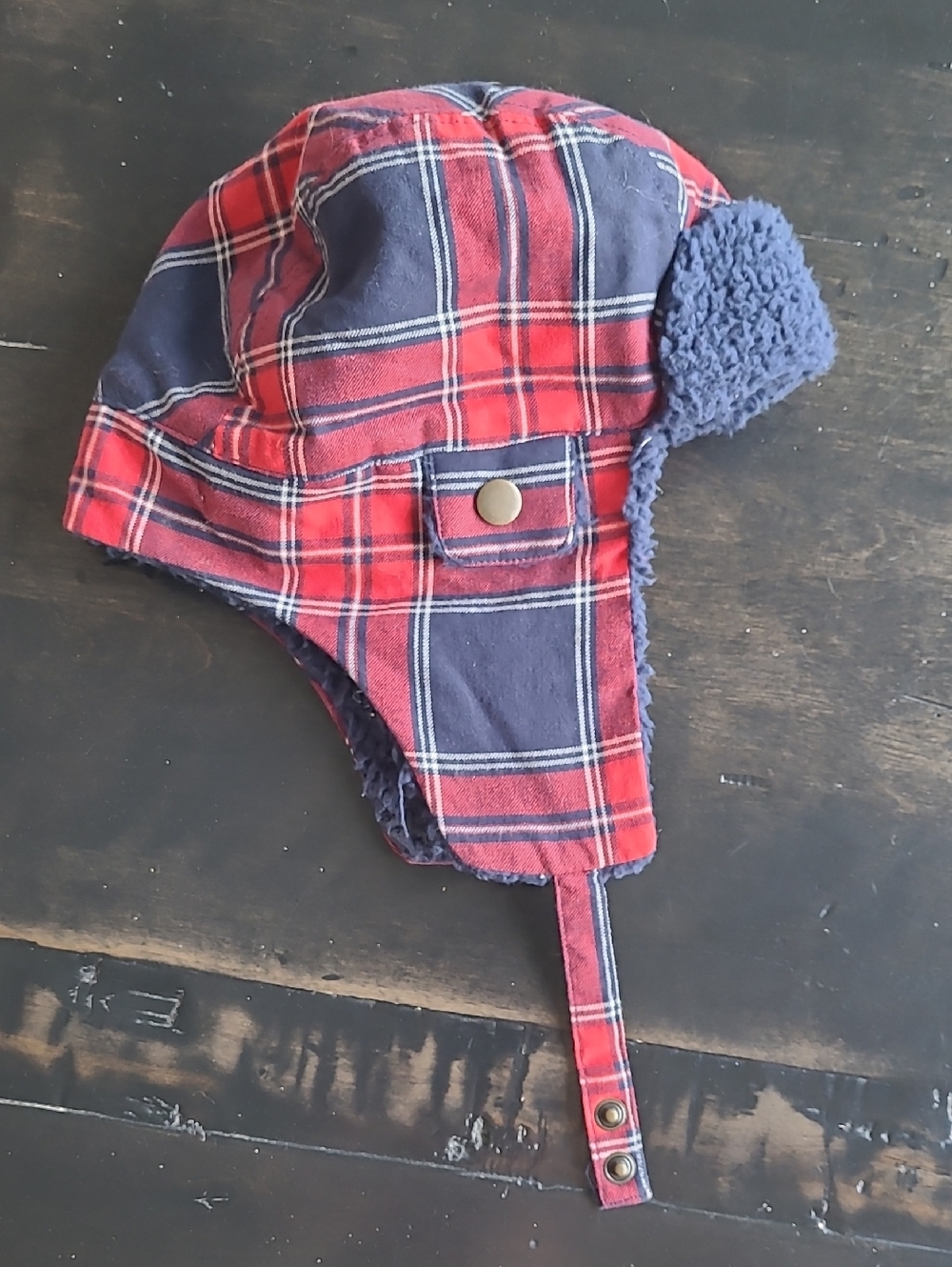 Janie and Jack Red & Navy Plaid Trapper Hat 12-24m